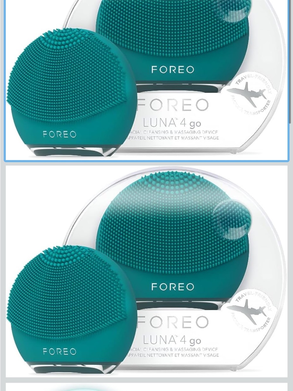 FOREO mint green silicone facial cleansing and massage device